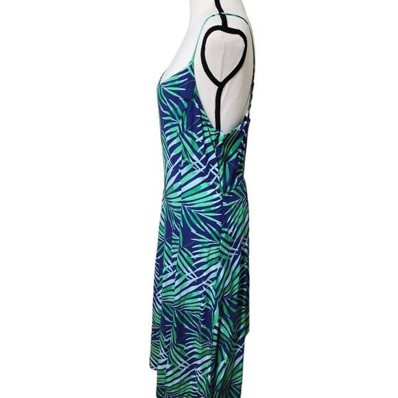 Old Navy Dress Midi Green Blue Palm Leaf Tropical Print Sz M New - Picture 3 of 6